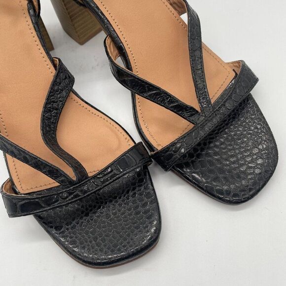 Crevo Kaitlin Black Croc Leather Block Heel Sandals Open Toe Sz 9.5 Memory Foam - Picture 10 of 14